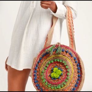Lulus Pom Pom Woven Circle Tote - NWT